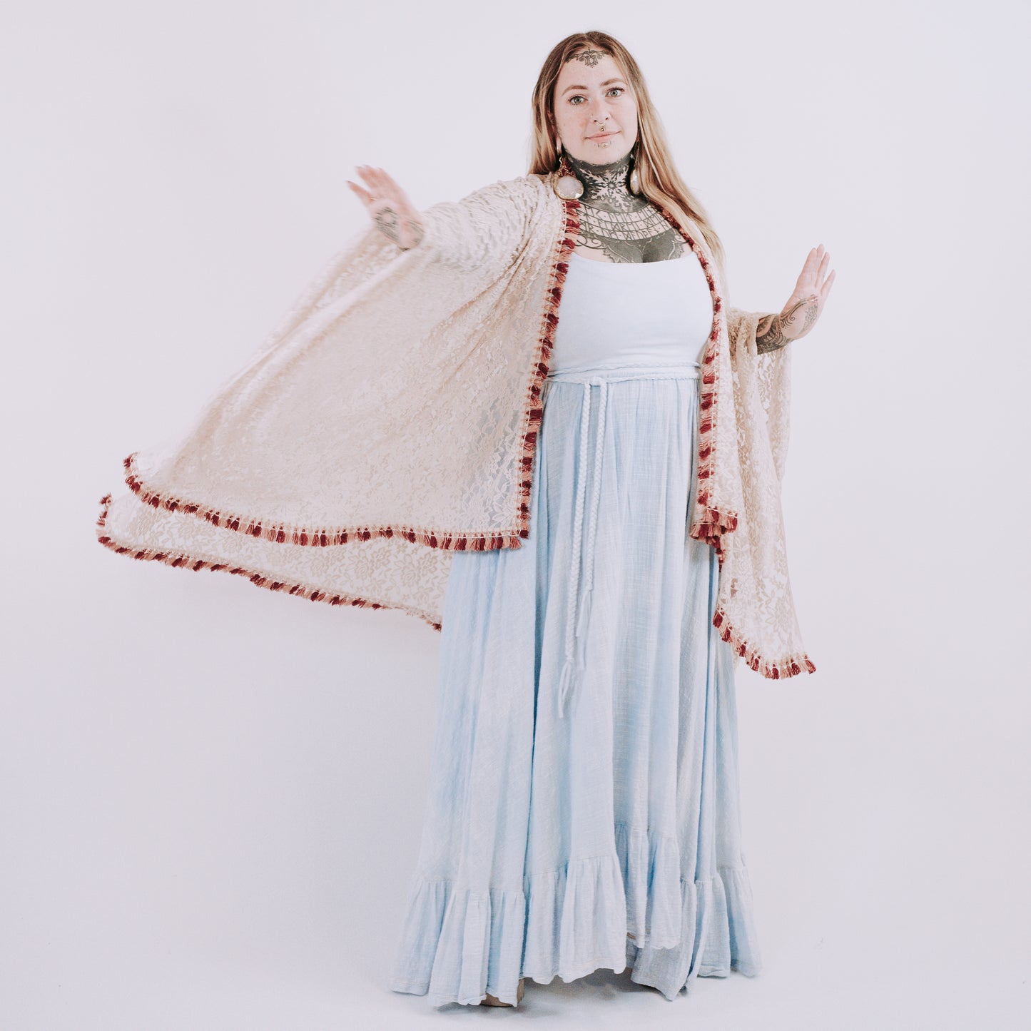 Lace Aura Ritual Cape - pink lagoon