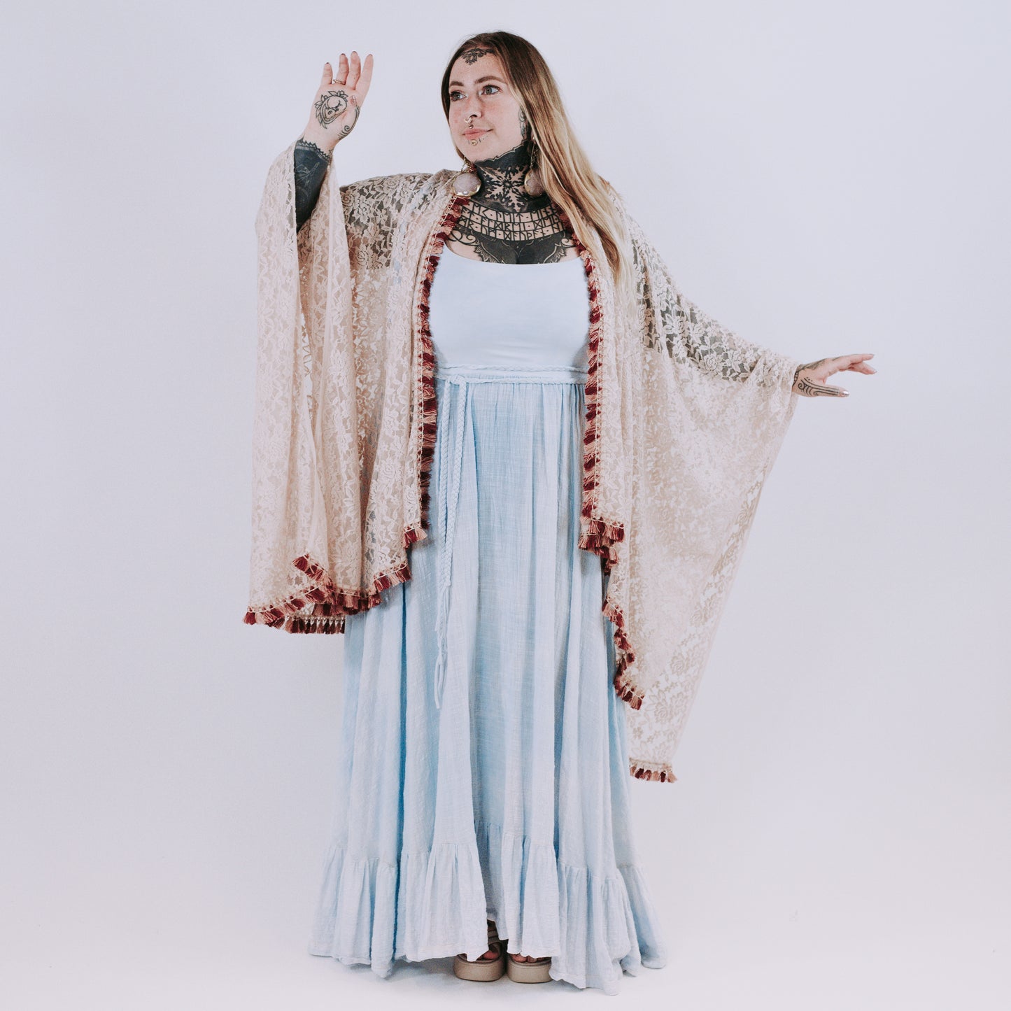 Lace Aura Ritual Cape - pink lagoon